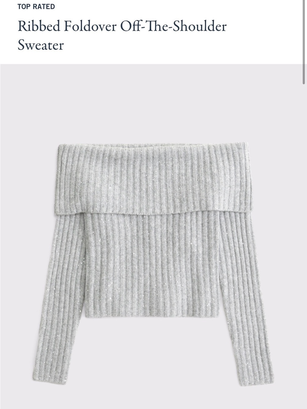Abercrombie & Fitch Off-The-Shoulder Ribbed Foldover Sweater in Light Gray NWT